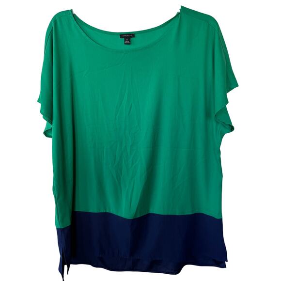 Ann Taylor Size XXL green Blue blouse short sleeved - Picture 1 of 8